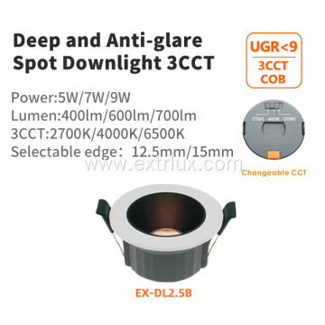 Black Deep Anti-glare Spot Downlight 5W7W9W 3CCT